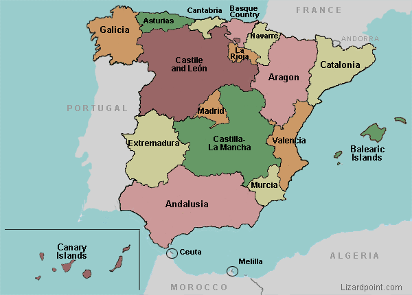 Map of Spain Autonomous Communities